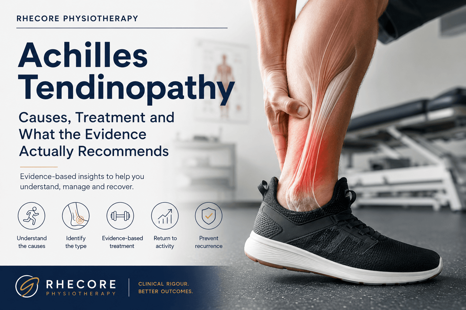 Physiotherapist assessing a patient's Achilles tendon at RheCore St Kilda Melbourne