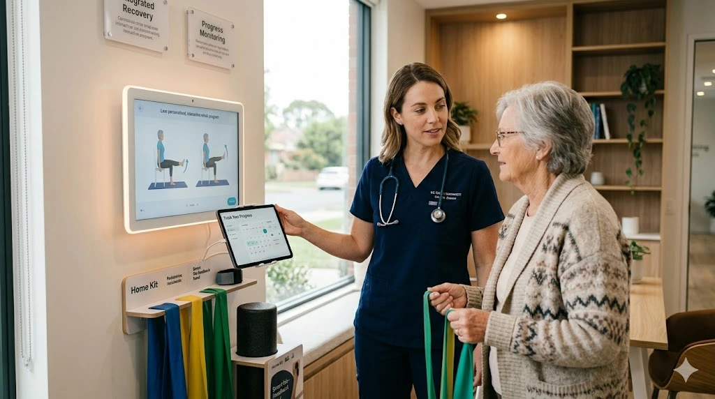 RHECORE clinician guiding a patient through structured recovery