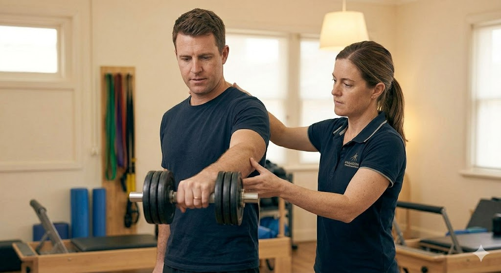 Strength and conditioning rehabilitation session improving physical performance