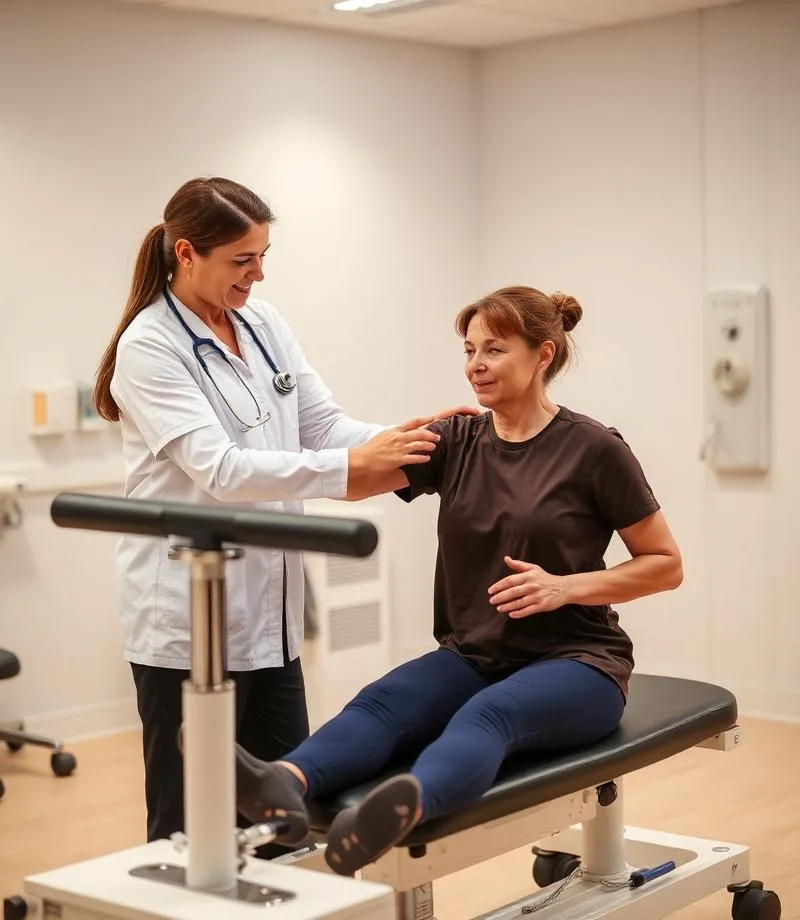 Clinical Pilates physiotherapy session for rehabilitation